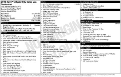 2022 RAM ProMaster City Cargo Van Tradesman